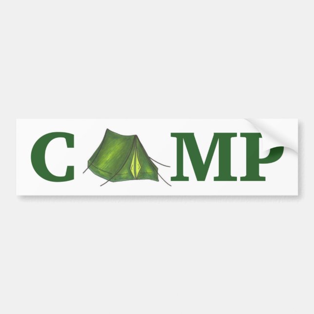 CAMP Green Tent Summer Camping Bumper Sticker (Front)