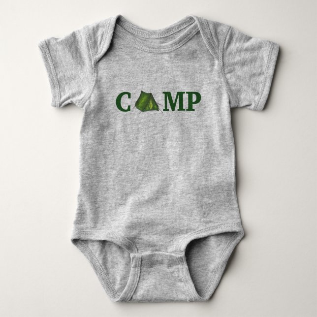 CAMP Green Tent Summer Camping Hiking Outdoor Gift Baby Bodysuit (Front)