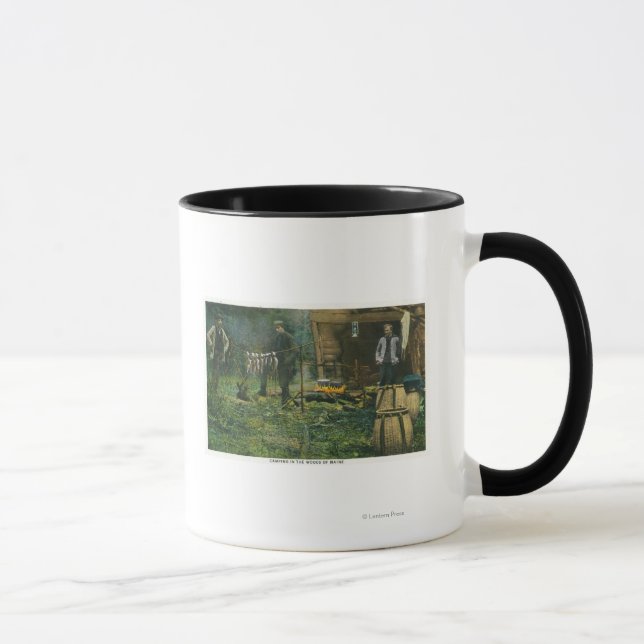 Camp Ground Scene of Men Camping in Maine Mug (Right)