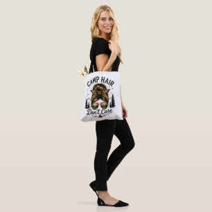 Camp Hair Don't Care Messy Bun Funny Tote Bag