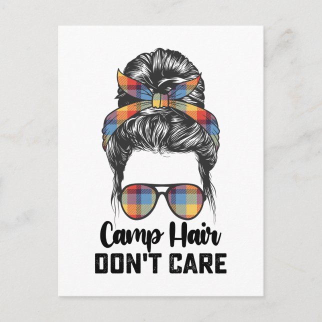 Camp Hair Don't Care Messy Bun Invitation Postcard (Front)