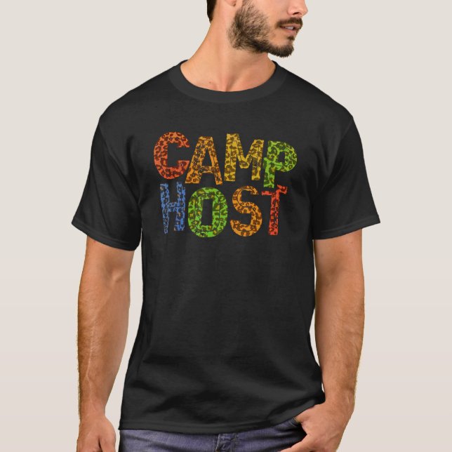 Camp Host Leopard Print Summer Staff Counsellor Te T-Shirt (Front)