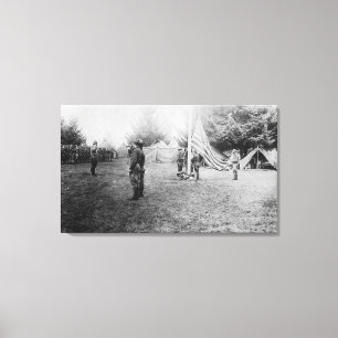 Camp Lewis, WA - Soldiers taking down American Canvas Print
