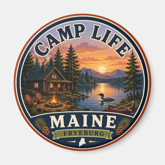 Camp Life Fryeburg Maine Round Magnet (Front)