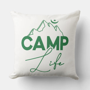 Camp Life Green Typography Fun T-Shirt Cushion