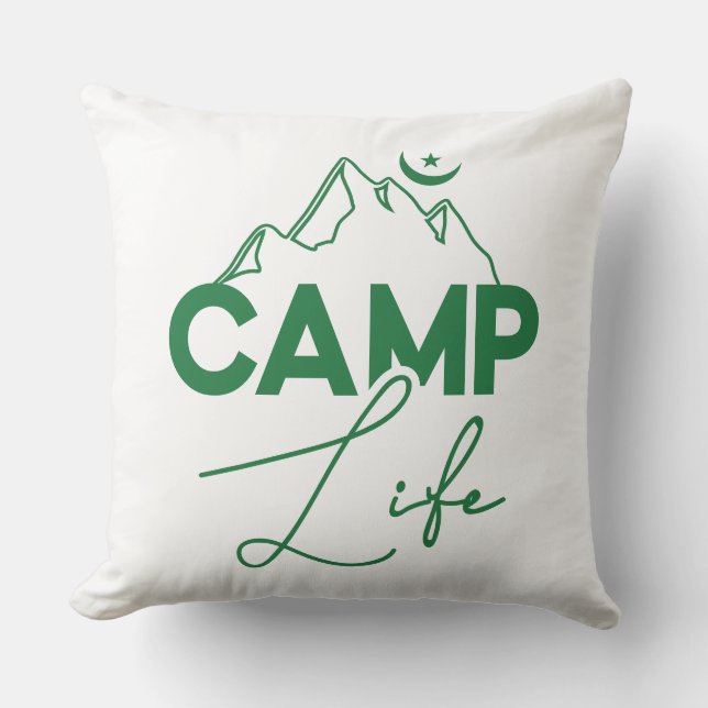 Camp Life Green Typography Fun T-Shirt Cushion (Front)