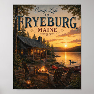 Camp Life in Fryeburg Maine Lake Poster Print