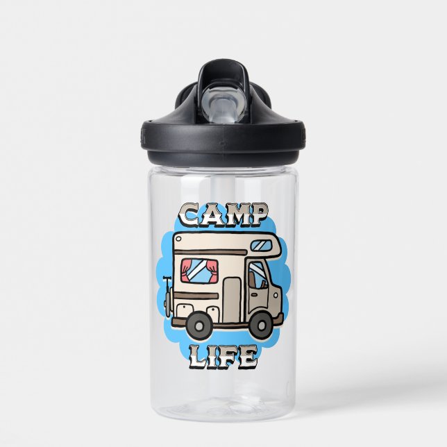 Camp Life | Retro Camper Personalised Water Bottle (Front)