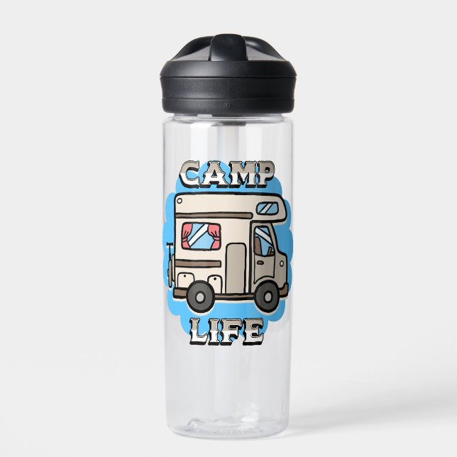 Camp Life | Retro Camper Personalised Water Bottle (Front)