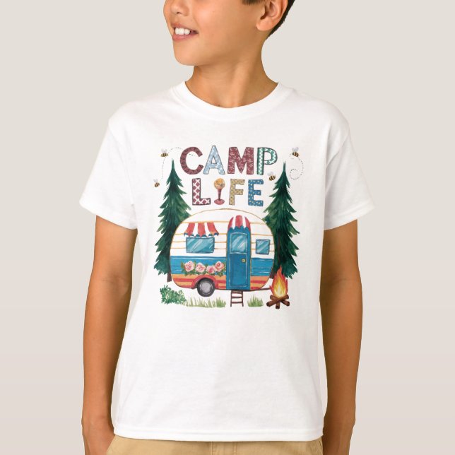 Camp Life Watercolor Camping T-Shirt (Front)