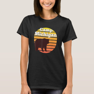 Camp Michigan Hiking Biking Camping Bear Retro Sun T-Shirt