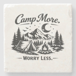 Camp More Worry Less Camping Design | Outdoor Adve Stone Coaster