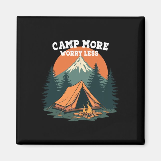 Camp More Worry Less Camping-themed Retro Design  Magnet (Front)