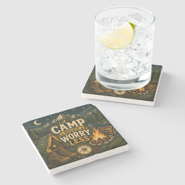 Camp More Worry Less Stone Coaster (Side)