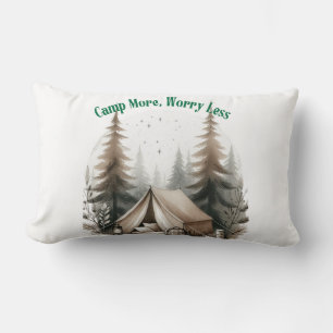 Camp More, Worry Less – Tent Art in the Woods Lumbar Cushion