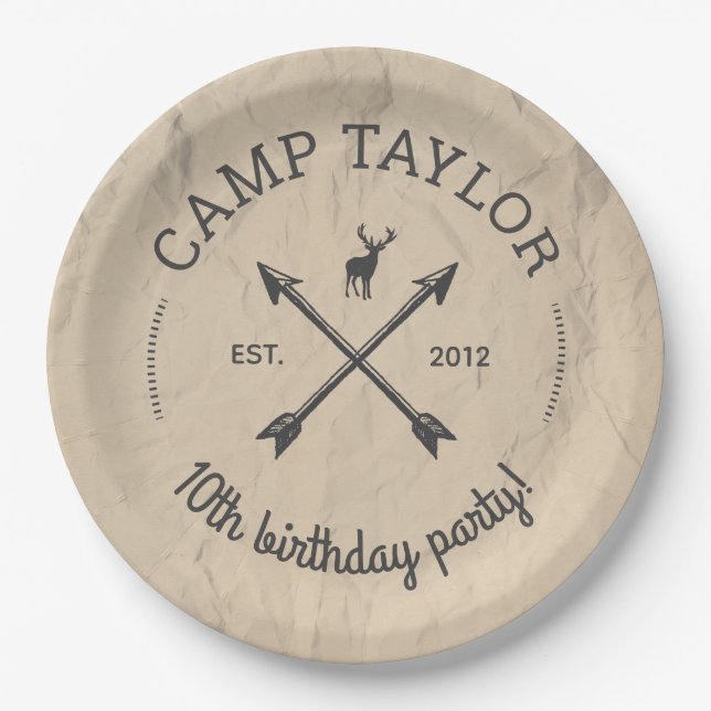 Camp Name Logo Birthday Party Paper Plate (Front)