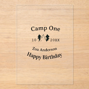 Camp one happy birthday name date campingadventure acrylic invitations