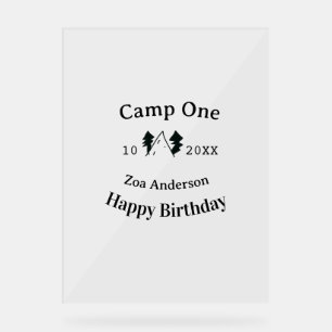 Camp one happy birthday name date campingadventure acrylic sign