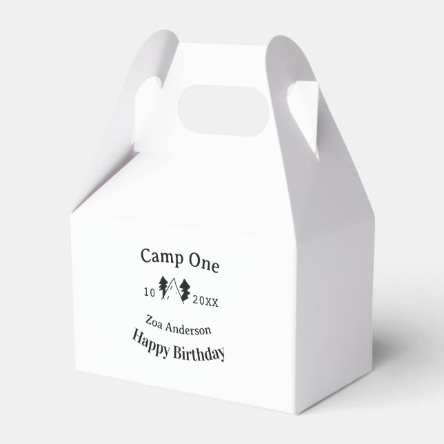 Camp one happy birthday name date campingadventure favour box (Front Side)
