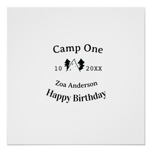Camp one happy birthday name date campingadventure poster (Front)