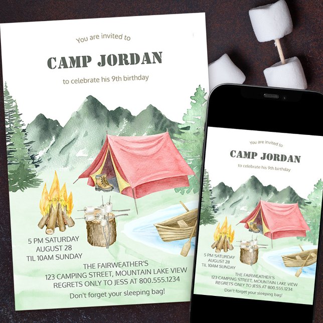 Camp Out Birthday Boys Camping Adventure Invitation (Creator Uploaded)