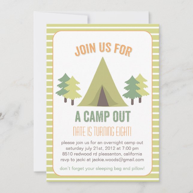 Camp Out. Birthday Invitation (Front)