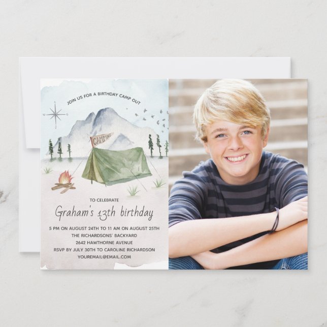 Camp Out Birthday Party Photo Invitation (Front)