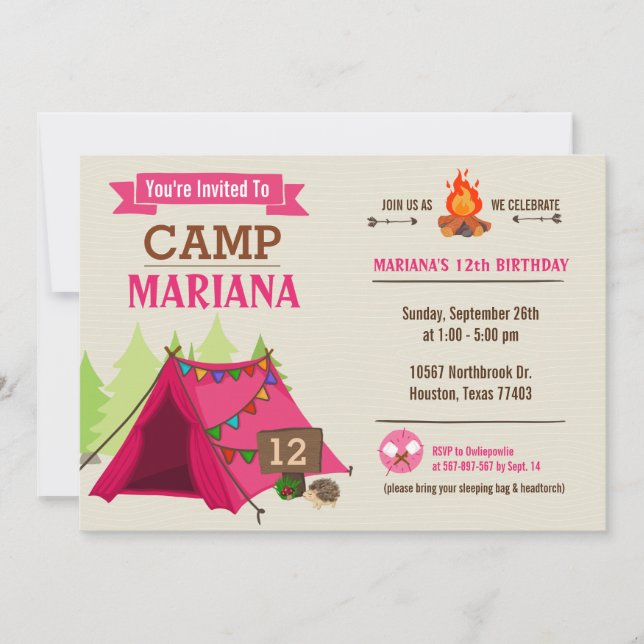 Camp Out Glamping Birthday Party Invitation (Front)