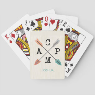 Camp Personalise Name Arrows on Wood Pattern Playing Cards