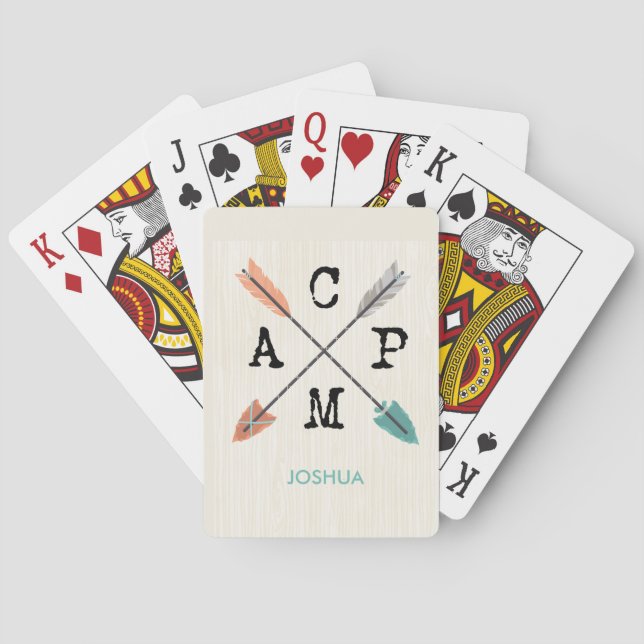 Camp Personalise Name Arrows on Wood Pattern Playing Cards (Back)