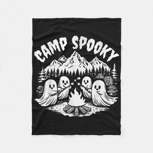 Camp Spooky Summerween Summer Halloween Cute Ghost Fleece Blanket (Front)