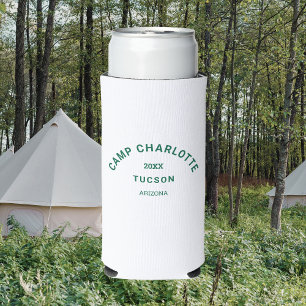 Camp Theme Bachelorette Forest Green Crest  Seltzer Can Cooler