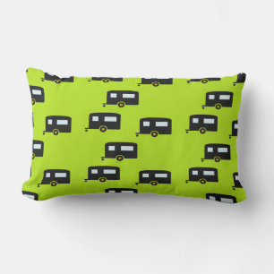 Camp trailers on green lumbar cushion