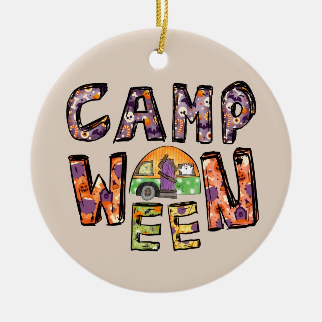 Camp Ween Halloween Camper Design Ceramic Tree Decoration (Front)