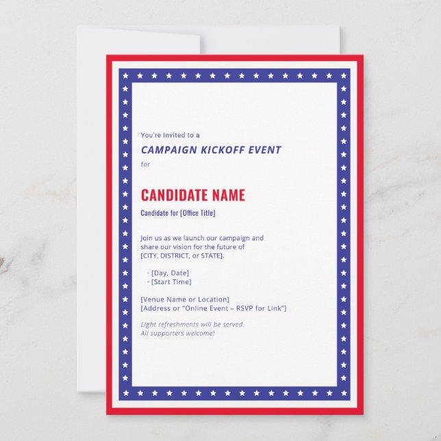  Campaign Kickoff Political Event Candidate Photo Invitation (Front)