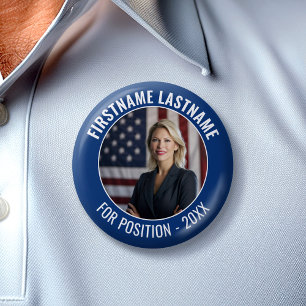 Campaign Photo with curved type - Blue and White 6 Cm Round Badge