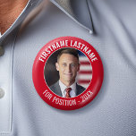 Campaign Photo with curved type - Red and White 6 Cm Round Badge<br><div class="desc">This modern, minimal design includes a place for one square photo and red colour border with sans serif fonts. You can add the candidate name and position or slogan. This traditional design works great for a city council campaign or local school board. Are you looking for election materials that you...</div>