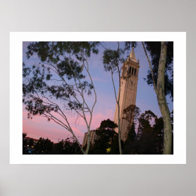 Campanile Sunset Poster, Illuminated at Dusk Poster (Front)