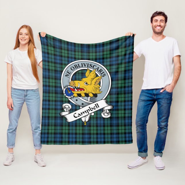 Campbell Ancient Clan Badge Tartan Plaid Fleece Blanket (In Situ)