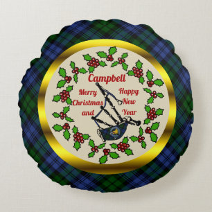 Campbell Bagpipe Christmas Round Cushion
