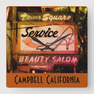 Campbell CA Historic Town Square Vintage Sign Squa Wall Clock
