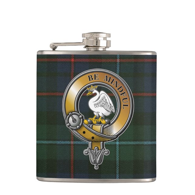 Campbell Cawdor Tartan & Badge Hip Flask (Front)