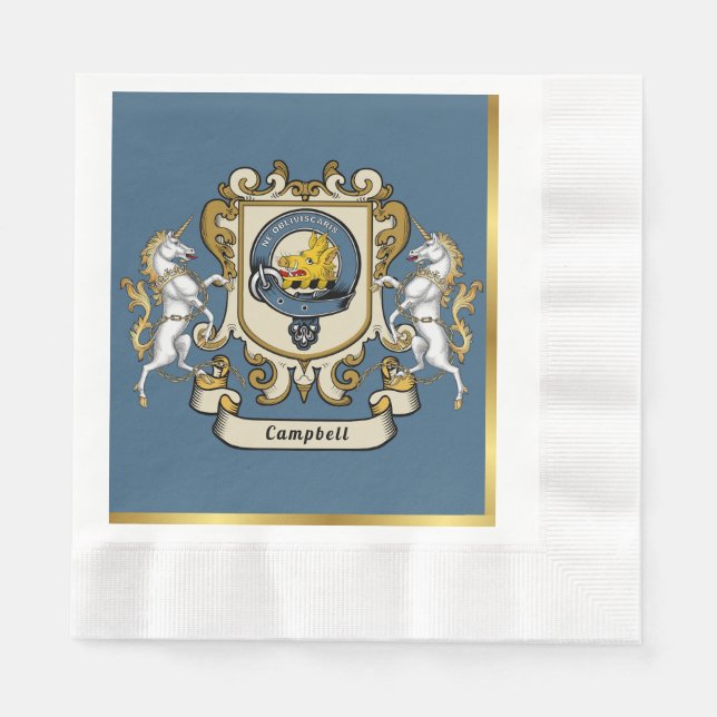 Campbell Clan Badge Blue Personalised Napkin (Front)