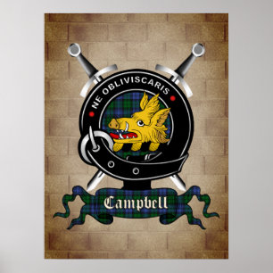 Campbell Clan Badge Crossed Swords Poster 18x24