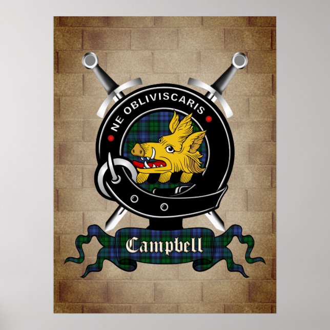 Campbell Clan Badge Crossed Swords Poster 18x24 (Front)