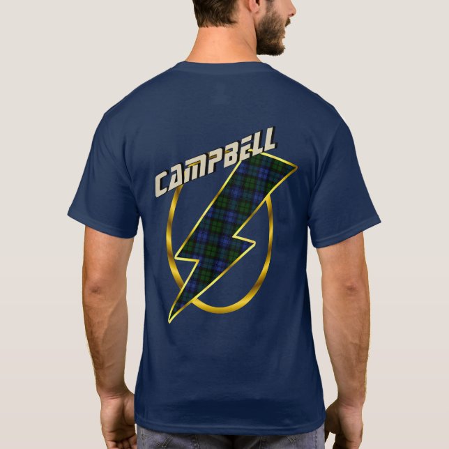 Campbell Clan Badge & Lightning Bolt Tartan T-Shirt (Back)