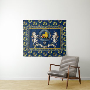 Campbell Clan Badge & Motto w/Unicorns Tapestry