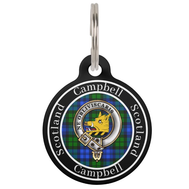 Campbell Clan Badge & Tartan Personalised  Pet Tag (Front)