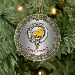 Campbell Clan Badge & Tartan Thistle Personalised Ceramic Tree Decoration