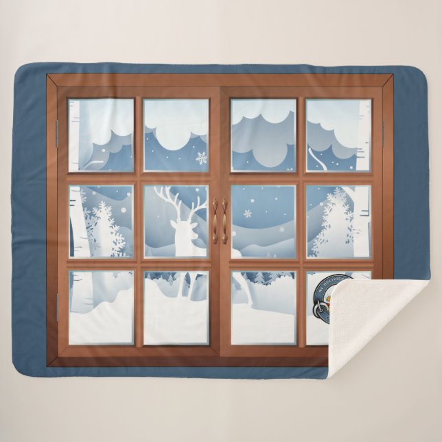 Campbell Clan Badge Winter Scene Large Sherpa Blanket (Front (Horizontal))